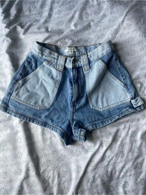 PacSun Two-Tone High-Waist Denim Shorts in Light & Medium Blue